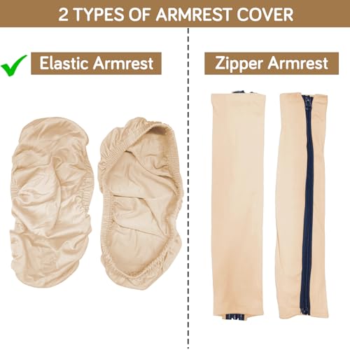 Image of HOKIPO 'SereneSolids' 140 GSM Armrest Covers for Office Chair (Elastic Style), 1 Pair, Beige (AR-5933-BGE)