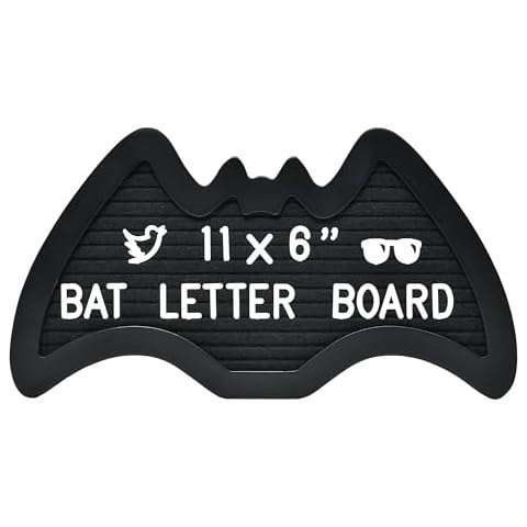 Felt Letter Board Bat Shaped with 394 Letters, Numbers, Symbols - 11x6 inch Changeable Message Board with Wooden Frame Stand, Canvas Bag and Wall Mount (Black) Cover