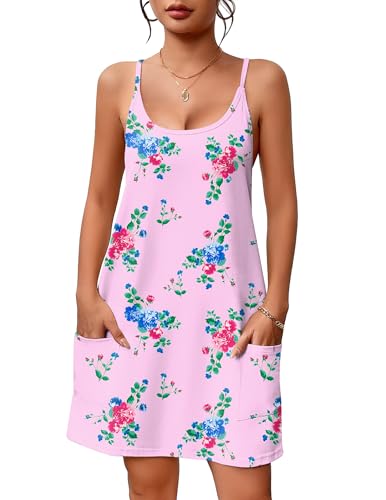 Image of Ekouaer Nightgowns for Women Cotton Sleepwear Sexy Sleep Shirt Adjustable Spaghetti Strap Night Gowns with Pockets S-3XL