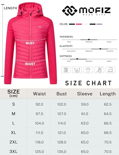 MoFiz Damen Fleecejacke Sportjacke Wanderjacke Outdoorjacke Running Winter Atmungsaktiv Jacke Hybridjacke Freizeitjacke Rosenrot 3XL