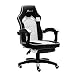 Produktbild JR Knight Gaming Stuhl Racing Stuhl Bürostuhl Ergonomischer Gamer Stuhl Chefsessel mit Fußstütze Höheverstellbarer Schreibtischstuhl PC Stuhl hohe Rückenlehne Büro Computerstuhl aus Kunstleder Weiß