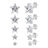316L Stainless Steel Earrings Set Hypoallergenic Cubic Zirconia Stud Earring for Women Men (Heart/Teardrop/Oval/Star/Horse-Eye)