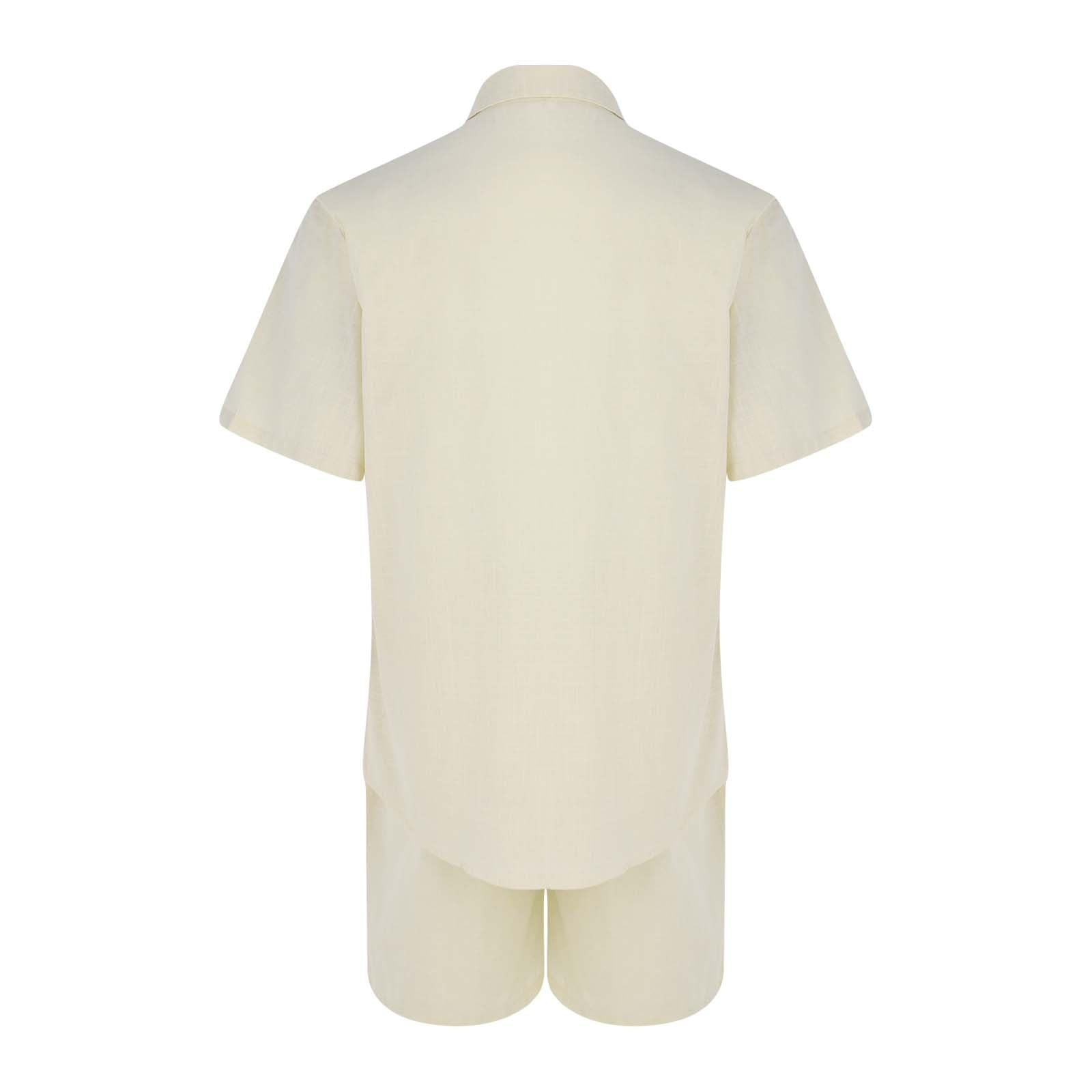 Conjunto de pantalones cortos y camisa para hombre, traje de ocio para hombre, traje de verano corto, traje de verano transpirable, traje de casa ligero con cuello alto, traje de lino, corte holgado,