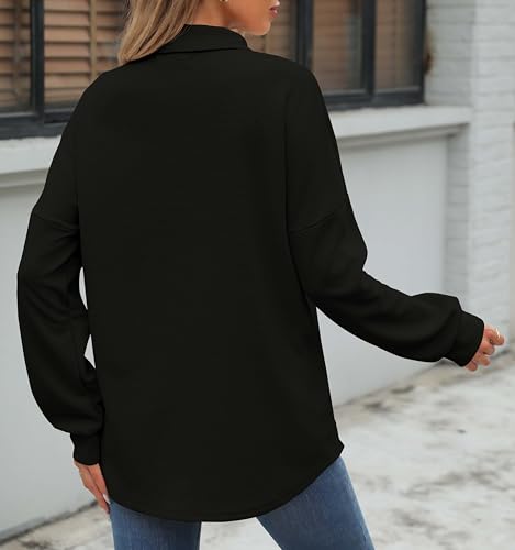 Image of ZAAYO Women Waffle Knit Tops Henley Shirts V Neck Long Sleeve Solid Color Casual Tunics Blouse