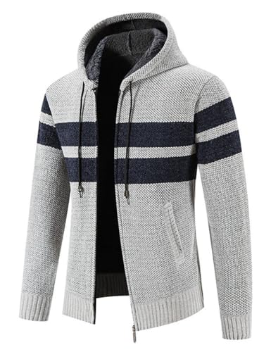 Image of Kinkia Men's Zip Up Hoodies Casual Long Sleeve Full Zipper Sherpa Fleece Lined Knit Cardigan Sweater Jacket with Pockets