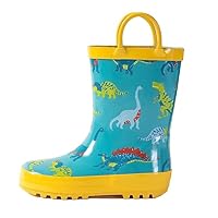 Hbxooxts Kids Rain Boots - Toddler Waterproof Rubber Kids Rain Boots for Girls and Boys with Fun Patterns and Easy-On Handles