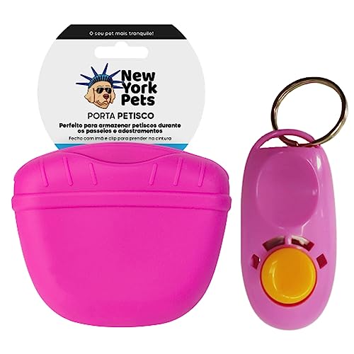 Bolsa de Silicone para Petiscos e Clicker Nyp para Treinamento e Adestramento de Animais de Estimaçã