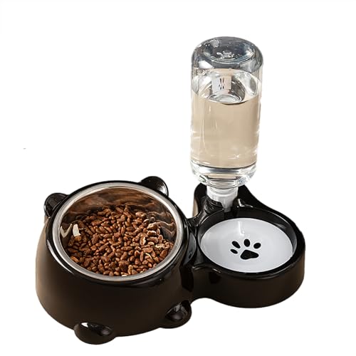 ペットボウル 猫 食器 犬 餌入れ 陶器 15度の傾斜 食べやすい 頸椎を保護する 水入れ ペット食器 猫 犬 皿 取り外し式 ペットウォーターボトル 洗いやすい 猫 えさ 皿 (グレー,Steel bowl)