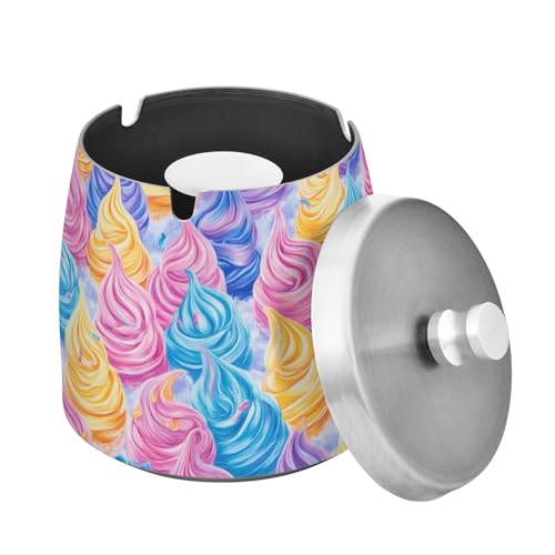Ewusp Cenicero de helado para interiores y exteriores, resistente al viento, a prueba de olores, cenicero de acero inoxidable con tapa, cenicero de escritorio para fumar, cenicero de cigarrillos para