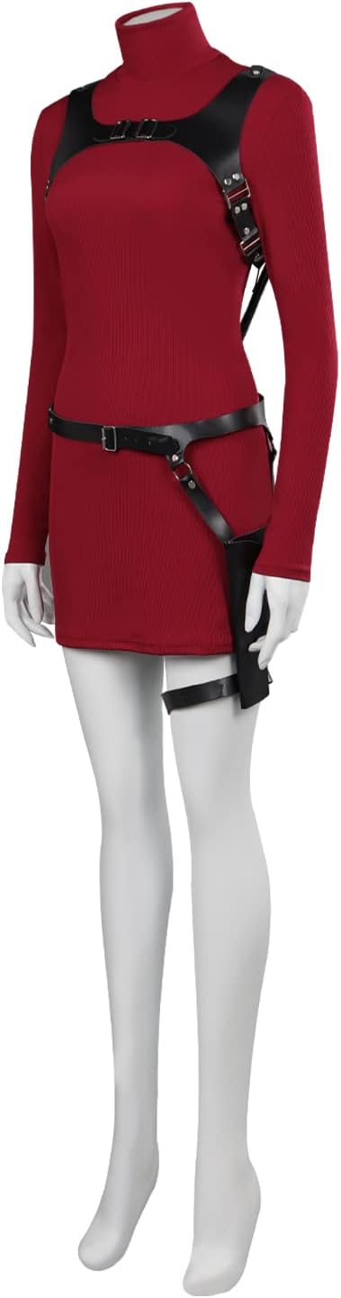 Cosplay Costume Red Dress Knit High Neck Long Sleeve Bodycon Dress Halloween Party Suit
