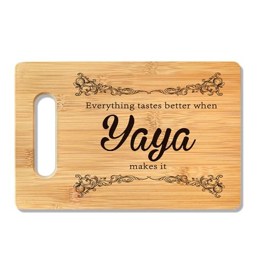 Tabla de cortar de bambú Yaya Gifts, con mango integrado, 29,46 x 19,3 cm, ideal para frutas, verduras y pan, decorativa y funcional, regalo para mamá, abuela o ocasiones especiales miniatura 1