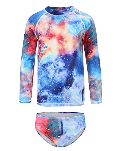 Image of Aisyee Girls Long Sleeve Rash Guard Set Two Piece Swimsuits Tie Dye Bathing Suits for Kids UPF 50+ Swim Shirts