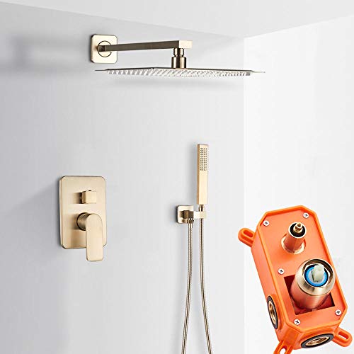 Mitigeur douche pluie encastré pour rénovation salle de bain moderne or brossé