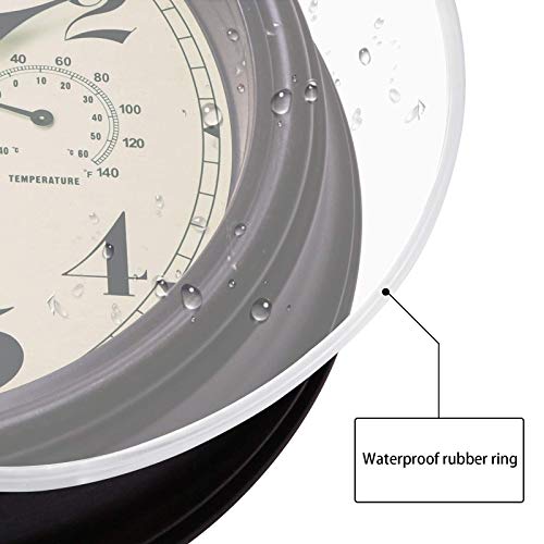 Foxtop Indoor Outdoor Waterproof Wall Clock With Thermometer And Hygrometer Combo, 12 Inch Retro Silent Non-Ticking Battery Operated Quality Quartz Round Clock For Patio Home Decor (Bronze) #TOP6