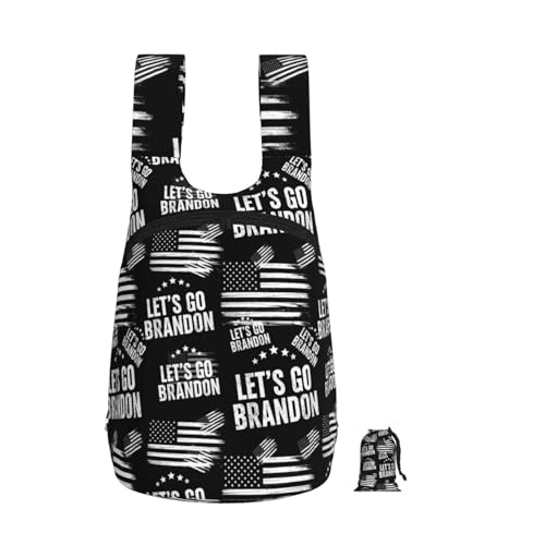 JZDACH Lightweight Foldable Backpack Lets Go Brandon Black And White American Flag for Travel Storage Packable Daypack with Zipper Reusable Sports Gym Hiking