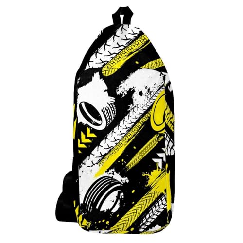 Sac à bandoulière imprimé traces de pneus de moto, design multicolore grunge
