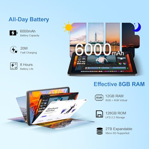 Image of LincPlus M8 Tablet 8.4 Inch Android15 - MTK Helio G99, 12GB RAM 128GB ROM, 90Hz IPS Display, 6000mAh Battery, 20W Fast Charging, Widevine L1 & GMS Certified, Tablet Mini for Work, Study, Entertainment