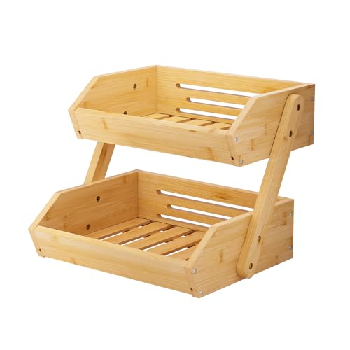 G.a HOMEFAVOR Support de Corbeille à Fruits en Bambou 2 Niveaux Support pour Le Rangement des légumes, du Pain dans la Cuisine, Naturel