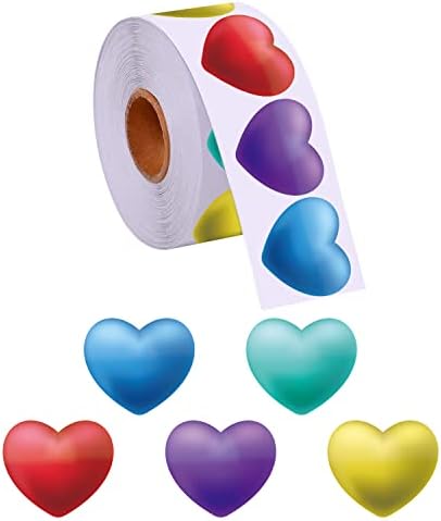 600Pcs Heart Shaped Sticker Labels, 3D Love Heart Stickers for Holiday Envelopes, Weddings, Valentine's Day, Offices, Blood Drives (1.5", 5 Colors)