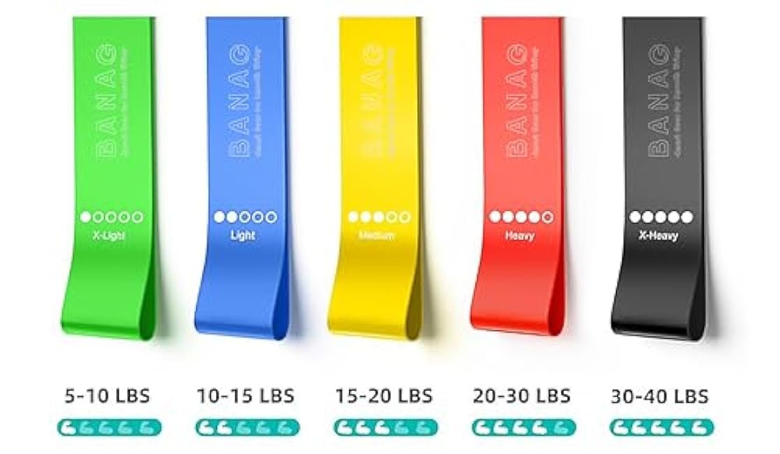 Resistance Bands Set of 5 ¨C Exercise Loop Bands for Men & Women, Fitness, Yoga, Stretching & Physical Therapy with Carry Bag