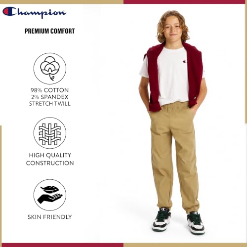 Champion Boys Regular Fit School Uniform Twill Jogger Pants Khaki - image 4