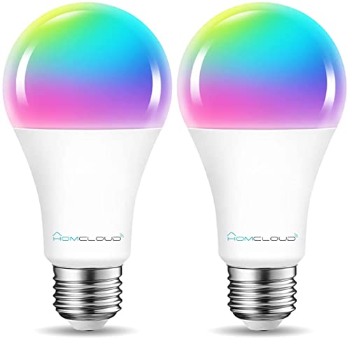 Homcloud Confezione da 2 pezzi, Lampadina A70 Smart Wi-Fi Intelligente LED Multicolore + Bianco CCT E27 dimmerabile, 11W, 1050 Lumen, controllo con APP, Alexa o Google