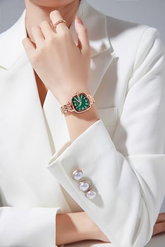 Image of Giordano Elegant Square Rose Gold Watch for Women - Crystal & Roman Hour Markers, Day-Date Display, Stainless Steel Strap