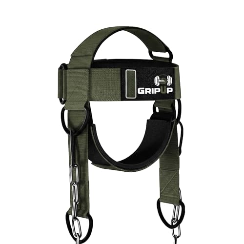 GripUp Neck Harness Weight Lifting Head harness Strap with D-Hook Adjustable Steel Chain Neck Builder Exercise Boxing Training Strengthener Resistance Gym Workout Injury Recovery