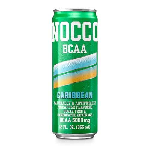 NOCCO Zero Sugar BCAA Drink, Caribbean- 12 Fl Oz (Pack of 12) - 0mg Caffeine, Sugar Free with Branched Chain Amino Acids, Carbonated & Low Calorie, B Vitamins, Grab & Go Performance Beverage