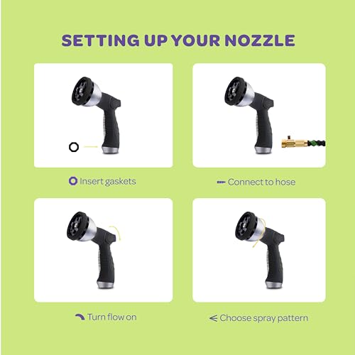 Image of Hose Nozzle [Black] Heavy Duty Hose Sprayer With 10 Adjustable Watering Patterns. Thumb Control Design, Comfortable Ergonomic Grip, Garden Hose Nozzle for Watering Plants & Lawns /Fun showers /Cleaning