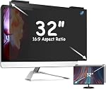 Computer Privacy Screen Filter 32 Inch for Frameless Monitor Thin Bezel 16:9 Widescreen, 32in Hanging Removable Anti Blue Light Eye Protection Shield, Anti Spy Protector Panel (32