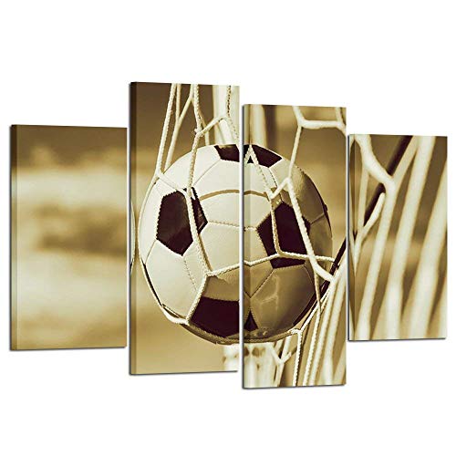 Kreative Arts Vintage 4 Pieces Soccer Sports Canvas Wall Art Prints Stretched and Framed Ready to Hang for Boys Bedroom Décor Kids Room Sports Room Game Room Great Gift