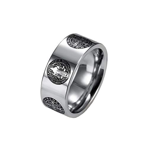 CRYPIN Acier Inoxydable Tungstène Titane Hommes Bande Christian Jésus Icône Prière Anneau Catholique Religieux Bible Écriture Gravée [2] Cover