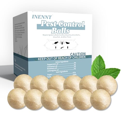 12 Pack Silverfish Repellent Indoor Long-Lasting Indoor Insect & Rodent Repellent for Spider Ant Cockroach Mouse Silverfish - Natural Safe for Pets & Kids Powerful Peppermint Oil (Ball)
