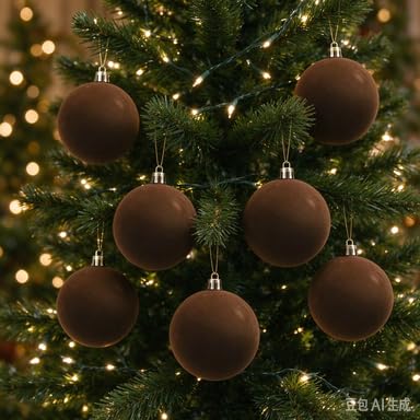 6Pcs 2.36 Inch Mini Shatterproof Hanging Christmas Ornaments for Tree Decor (Coffee) - image 2