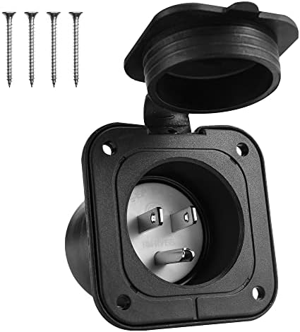 Rnigs 15 Amp Flanged Inlet 125V, RV Shore Power Inlet Plug NEMA 5-15 with Waterproof Cover #2 Pole 3-Wire for RV Marine Boat Enclosed Trailer