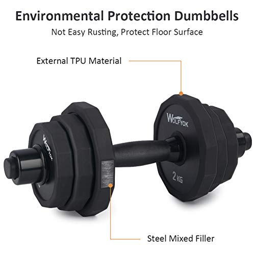 KISS GOLD wolfyok 44Lbs Dumbbells Set, Adjustable Weights Solid Steel Dumbbells Pair for Adults Home Fitness Equipment Gym Workout Strength Training with Connecting Rod Used as Barbell