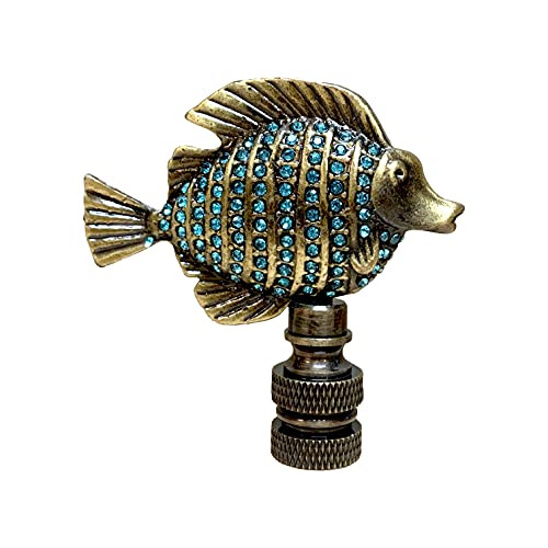 Image of Royal Designs, Inc. Sea Life Lamp Finial, Emerald Fish, Antique Brass, Replacement Finial for Table or Floor Lamps