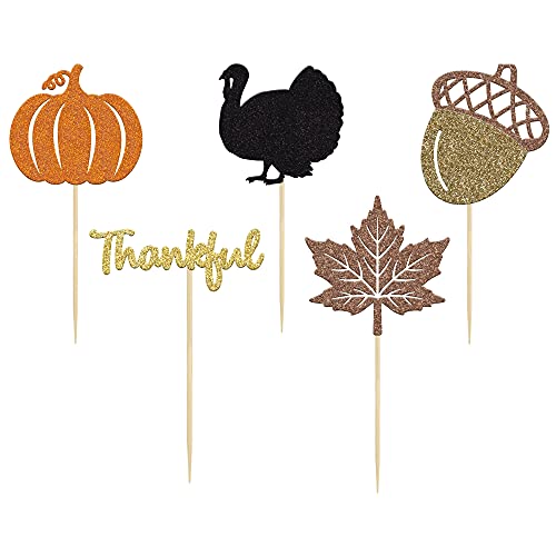 Gyufise 30 Pack Thanksgiving Cupcake Toppers Turkey Pumpkin Thankful Fall Harvest Party Cake Decorations For Thanksgiving/Fall Party Decorations … #TOP2