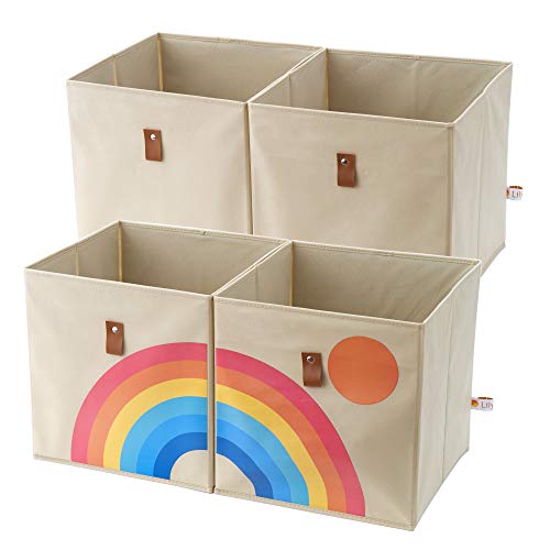 Image of Lilyfish Collapsible Fabric Storage Cubes Organizer Bins|Rainbow Storage Bins|Nursery Cube Storage Basket|12 x 12 Inch Storage Cube Baskets for Organizing Cubbies| Playroom Storage Boxes| Toy Bin 4pcs