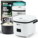 Rice Robot Personal Rice Cooker, PFAS-free, Nonstick. 1.2 Quart Capacity, with Stainless Steel Steamer Tray, Measuring Cups, Recipe Book with 60 Recipes, and Serving Spoon, As Seen On TV