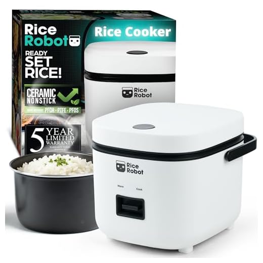 Rice Robot Personal Rice Cooker, PFAS-free, Nonstick. 1 Quart Capacity, with Stainless Steel Steamer Tray, Measuring Cups, Recipe Book with 60 Recipes, and Serving Spoon, As Seen On TV