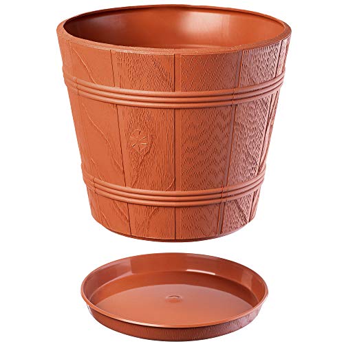 KADAX Blumentopf, Blumenkübel mit Untersetzer, Pflanzkübel für Innen- und Außenbereiche, Holzoptik, wetterfester Pflanztopf aus Kunststoff… – Ansicht 4