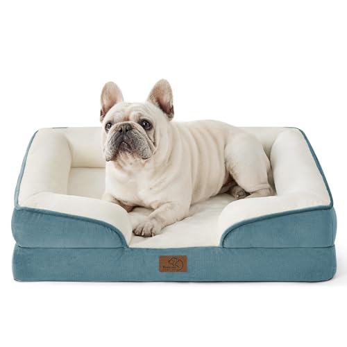 Image of Bedsure Orthopedic Dog Bed Medium Size Dogs - Washable Medium Dog Cat Bed Waterproof, Comfort Pet Couch Sofa with Washable Removable Cover, Pets Bed with Nonskid Bottom, Dune Haze Blue, 28 inch