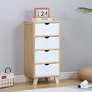 Commode met laden, commode van massief hout, eenvoudige stijl, nachtkastje, kast voor slaapkamer, woonkamer, hal…