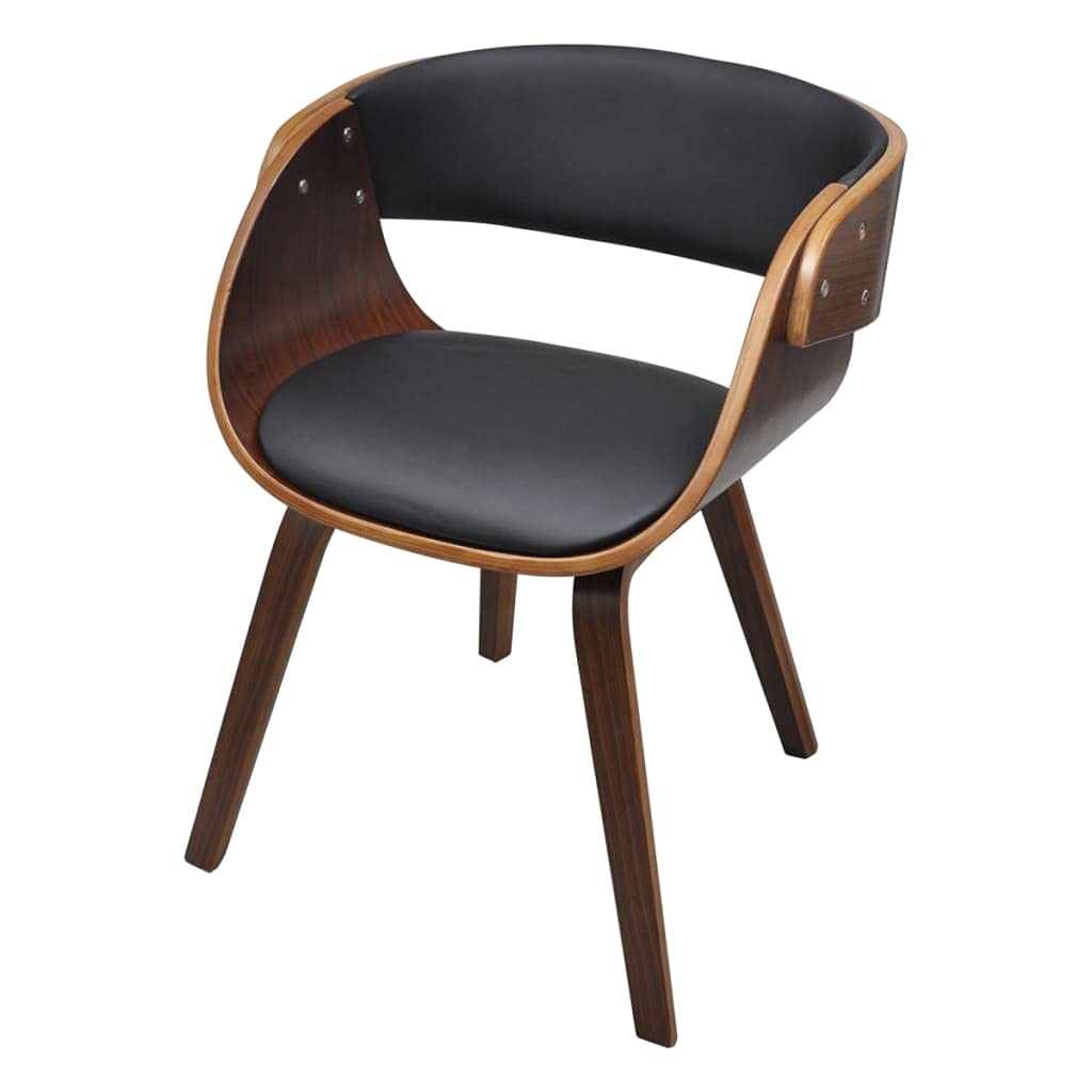 Sillas de comedor 2 piezas de madera curvada marrón y piel sintética, diseño elegante para salón y oficina, cómodo reposabrazos con estructura de madera maciza y funda suave
