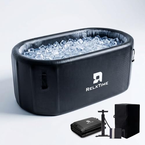 Relxtime Premium Inflatable Ice Bath Tub for Cold Plunge Therapy - Chiller Ready Insulated Cold Water Recovery Pod for Athletes - Durable Drop-Stitch Portable Outdoor Home Gym Tub with Thermo Lid