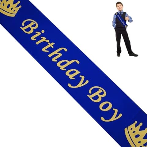CEILIWEN Birthday Boy Sash, Blue Birthday Boy Sash with Gold Foil Text, Birthday Sash for Boy, Birthday Decoration for Kids Boy, Birthday Party Decoration Supplies (Birthday Boy) Cover