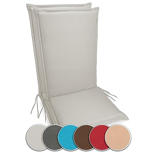 sunnypillow 2er Set Hochlehner Auflagen Wasserdicht 120 x 50 - Polsterauflage extra Dicke 9cm - Sitzauflagen für Gartenmöbel, Sitzpolster für Gartenstuhl - Sitzkissen Outdoor - Stuhlauflage Grau