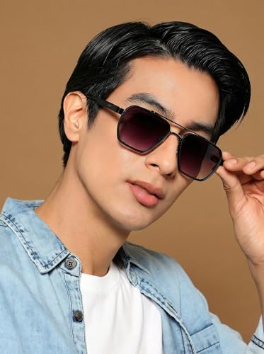 Image of Voyage Square UV Protected Sunglasses for Men & Women (Grey & Clear Lens | Grey & Black Frame - MG7581)